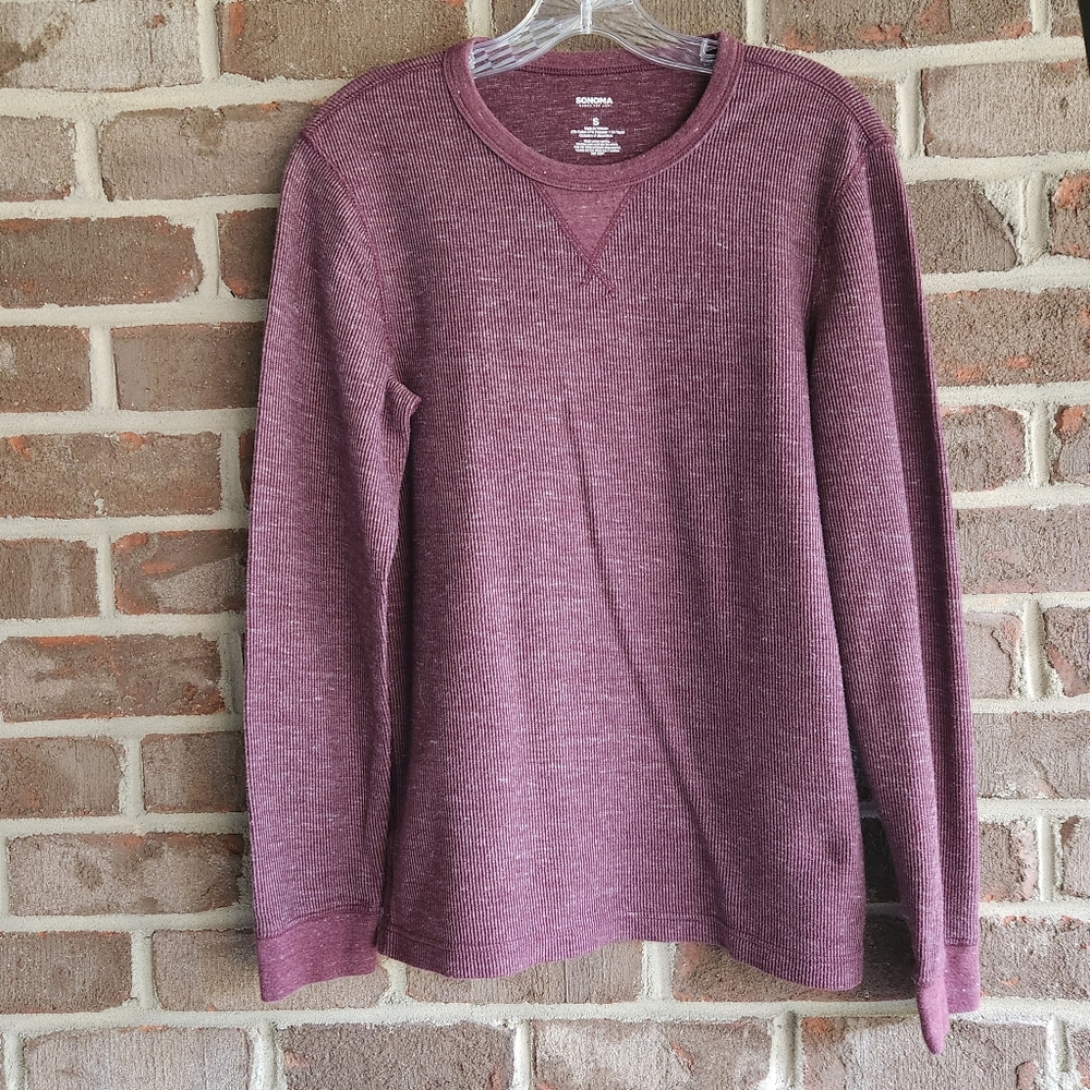 Sonoma Men's Double Crewneck Tee. Size S. Burgundy # 213778